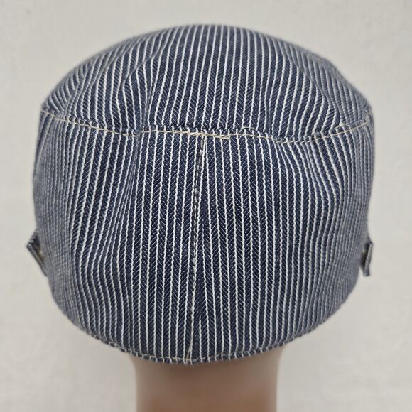 Basiquenti Blue White Striped Train Conductor Hat Lined Double Button TokyoJapan - Picture 5 of 10